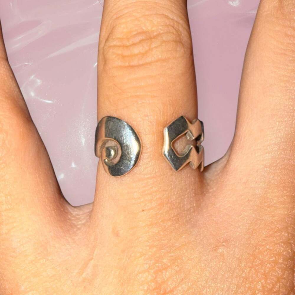 Vintage Y2K Abstract Swirl Zigzag Ring 925 Sterling Silver Artsy Size 6